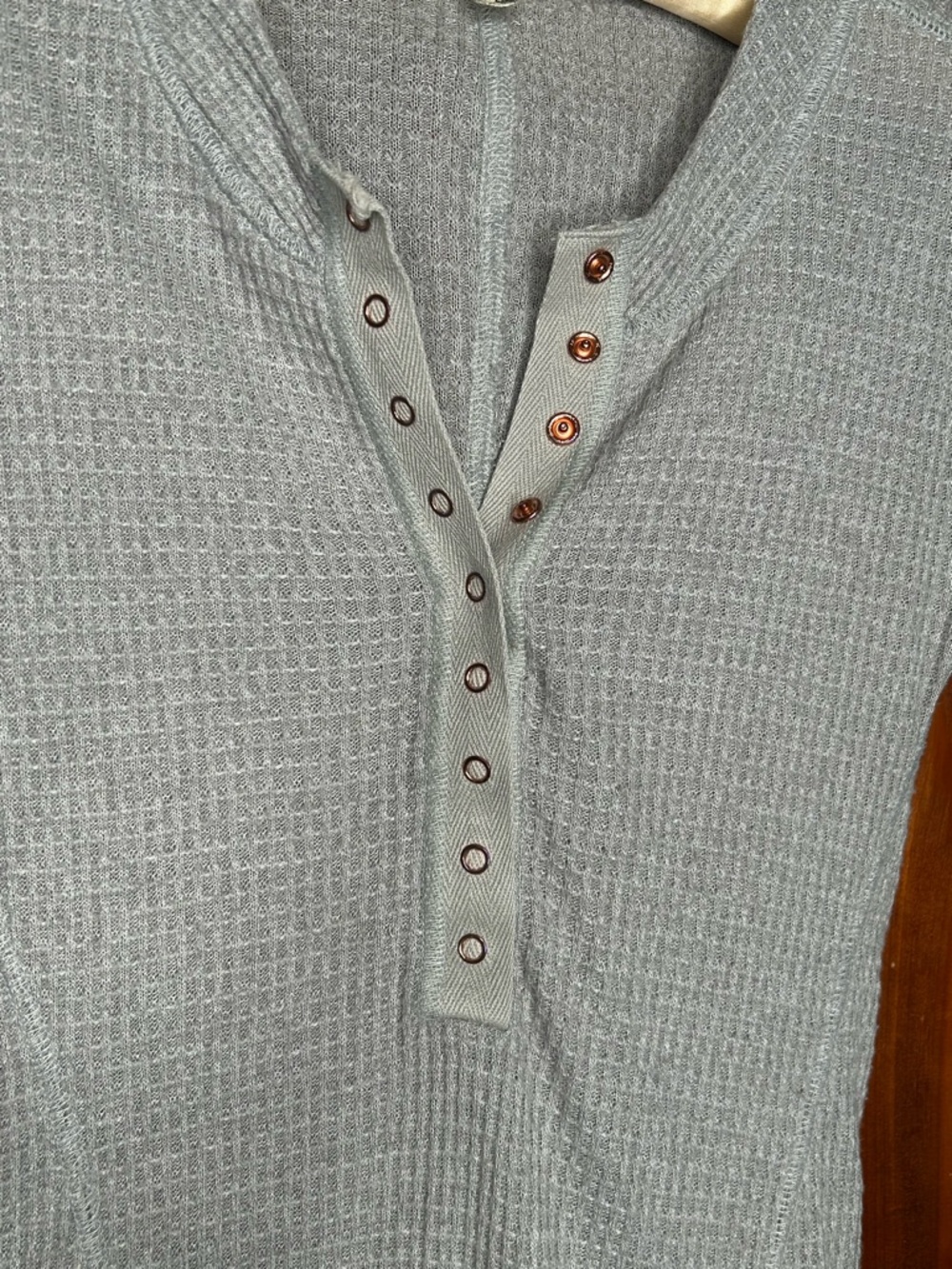 Intimately by Free People One of the Girls Long Sleeve Gray Waffle Knit Henley - Picture 4 of 13